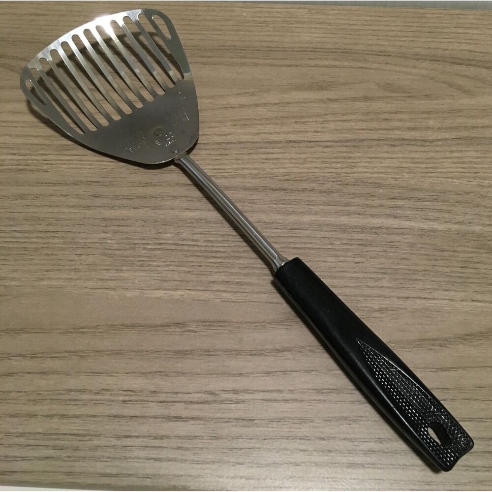 Vintage Ekco Kitchamajig Stainless Steel Retro Slotted Spatula with Black Handle